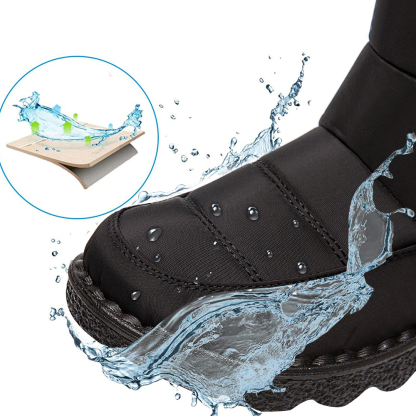Damen High Top wasserdichte Baumwollschuhe Fleece-Schneestiefel mit Klettverschluss