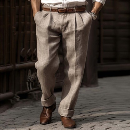  Neue atmungsaktive Herren-Leinenhose mit geradem Bein