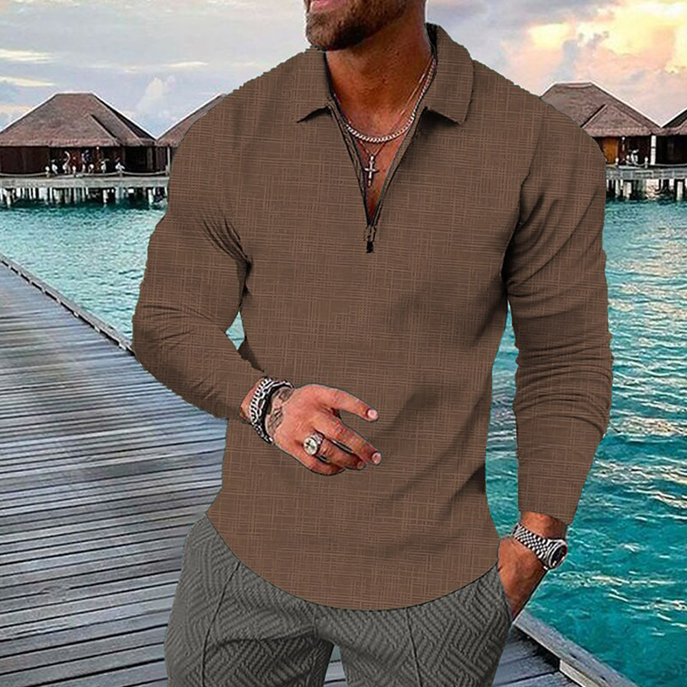 Therling Neues Frühlings-Herren-Revers-Reißverschluss-Langarm-POLO-Shirt