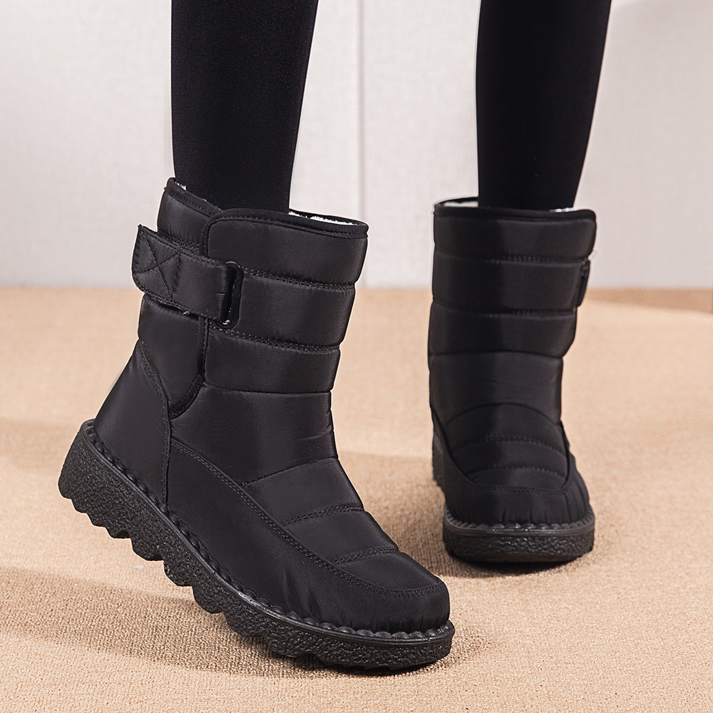Damen High Top wasserdichte Baumwollschuhe Fleece-Schneestiefel mit Klettverschluss