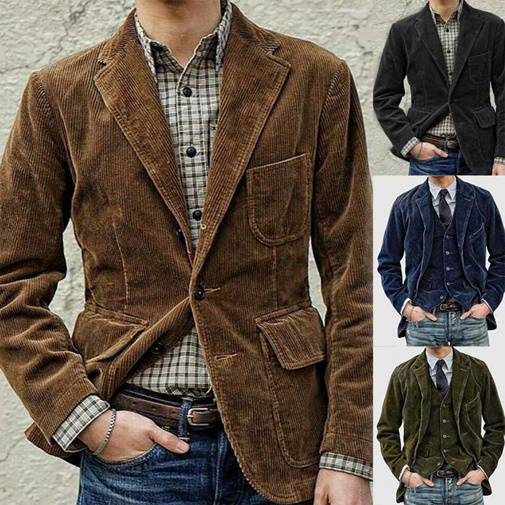  Lässige, modische, einfarbige Cord-Anzugjacke für Herren