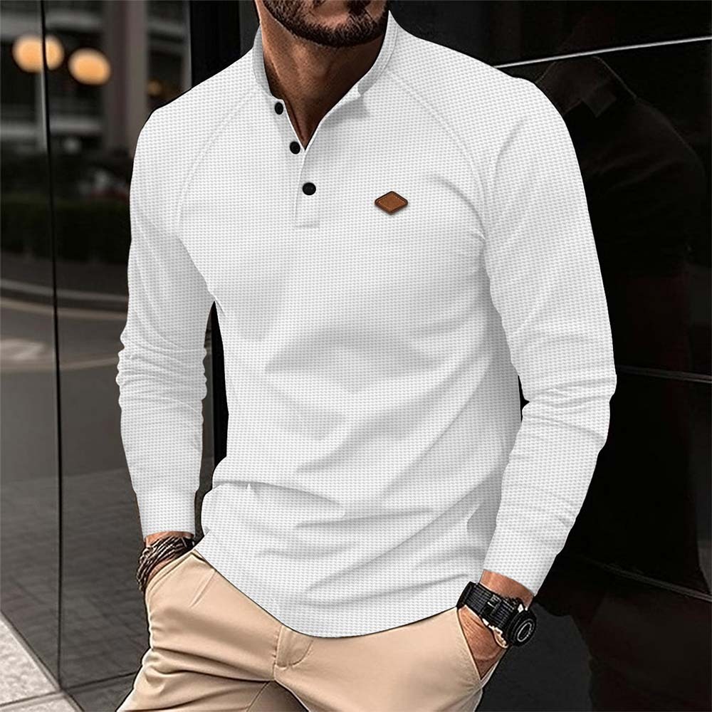 Neues Langarm-Poloshirt mit Waffelmuster für Herren
