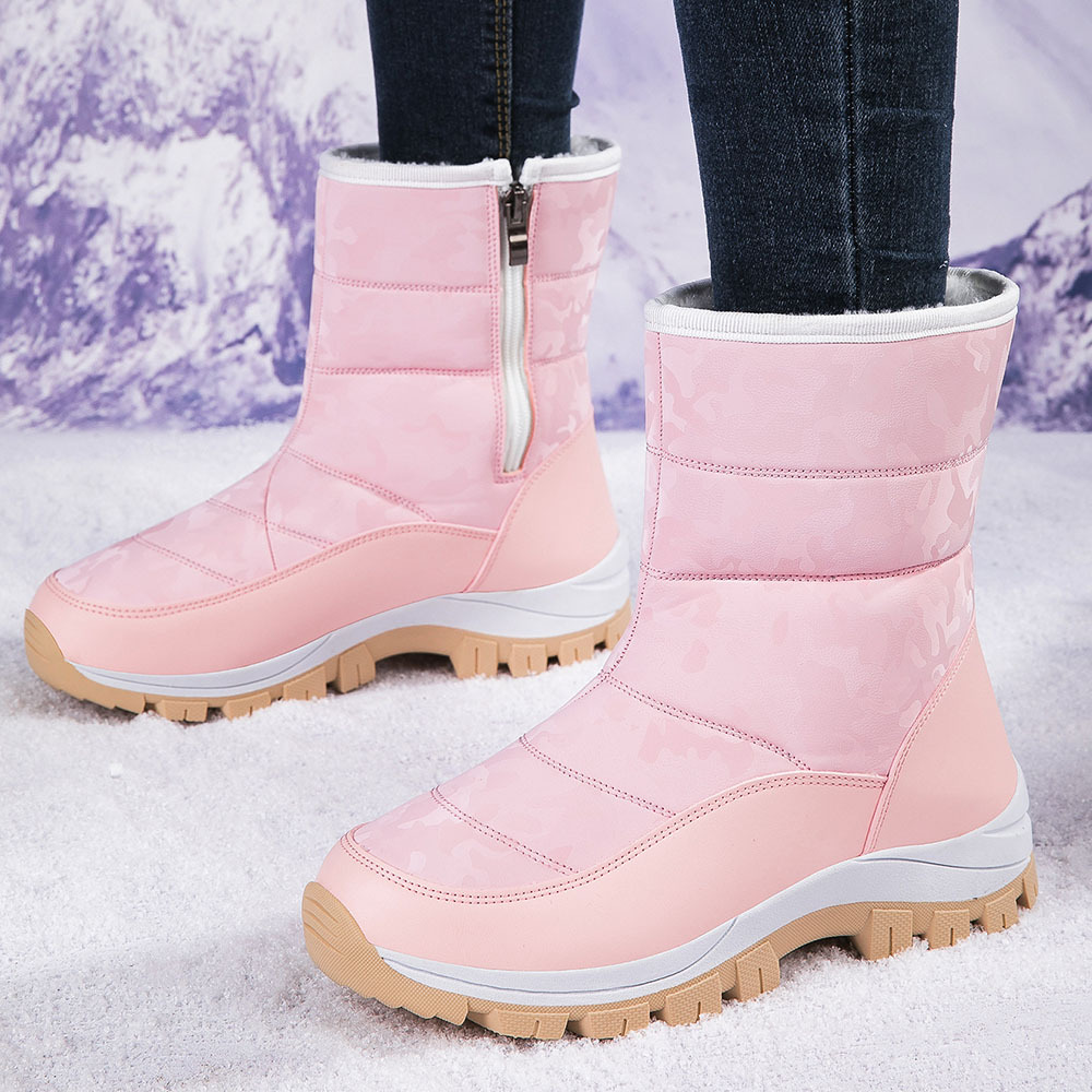 Winter-Damen-Schneestiefel aus Samt mit hohem Schaft und Reißverschluss