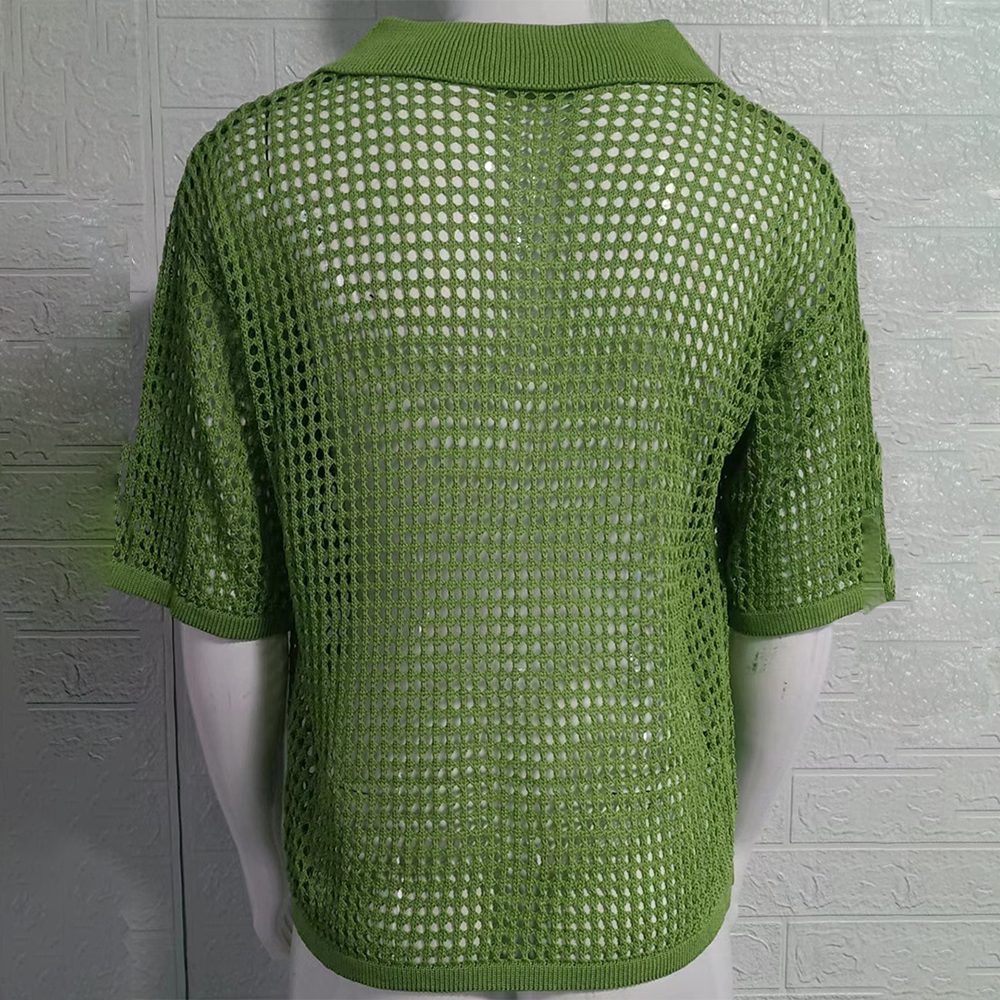 2024 Herren-Revers-Strickpullover mit kurzen Ärmeln