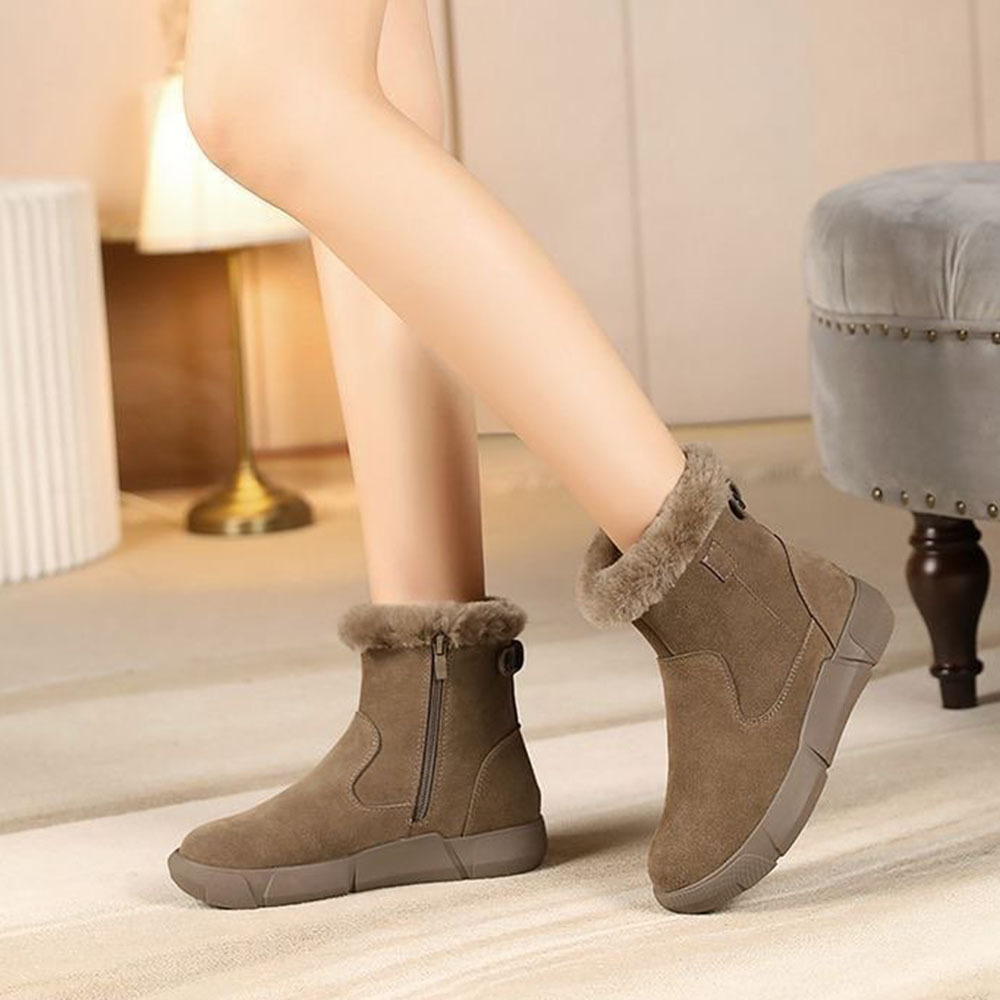 Damen-Schneestiefel mit verdicktem Reißverschluss aus Wintersamt