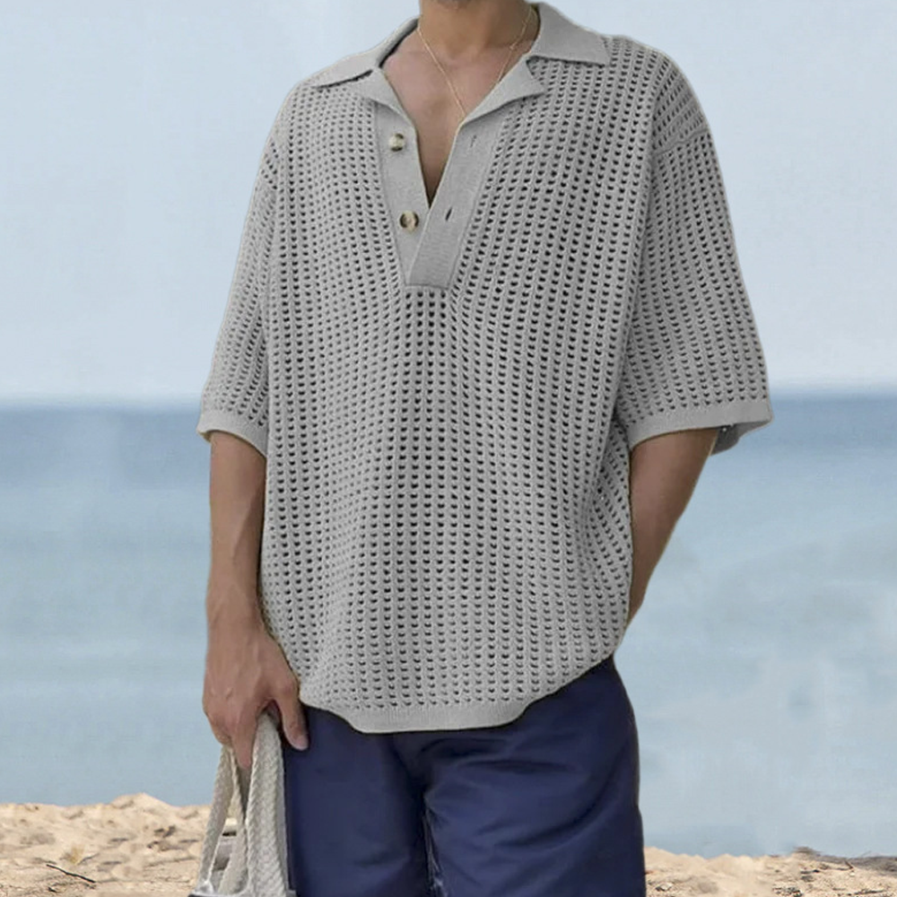 2024 Herren-Revers-Strickpullover mit kurzen Ärmeln
