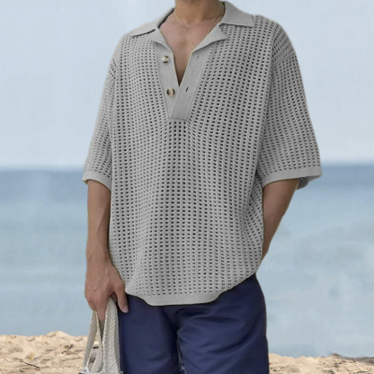 2024 Herren-Revers-Strickpullover mit kurzen Ärmeln