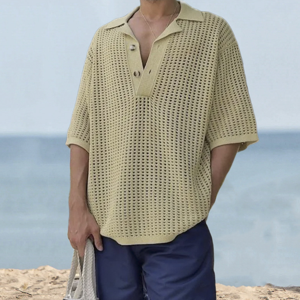 2024 Herren-Revers-Strickpullover mit kurzen Ärmeln