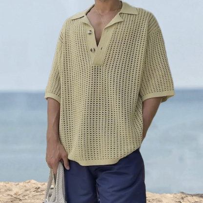 2024 Herren-Revers-Strickpullover mit kurzen Ärmeln