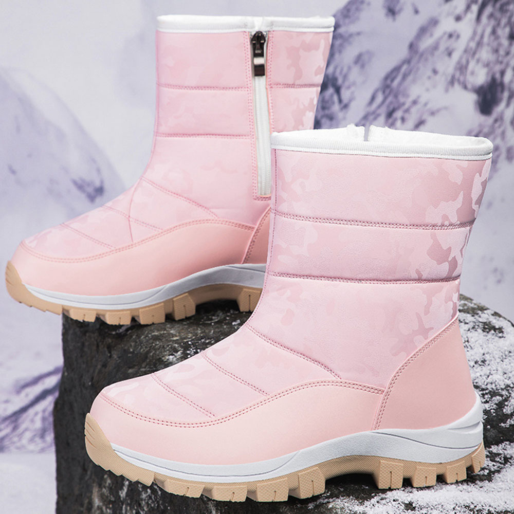 Winter-Damen-Schneestiefel aus Samt mit hohem Schaft und Reißverschluss