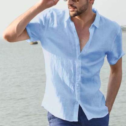 Sommer Herren Casual Einfarbig Revers Kurzarm Hemd