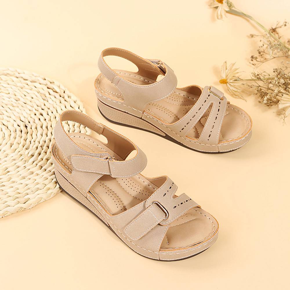 Sommer-Damen-Klettverschluss-Keilsandalen mit dicker Sohle
