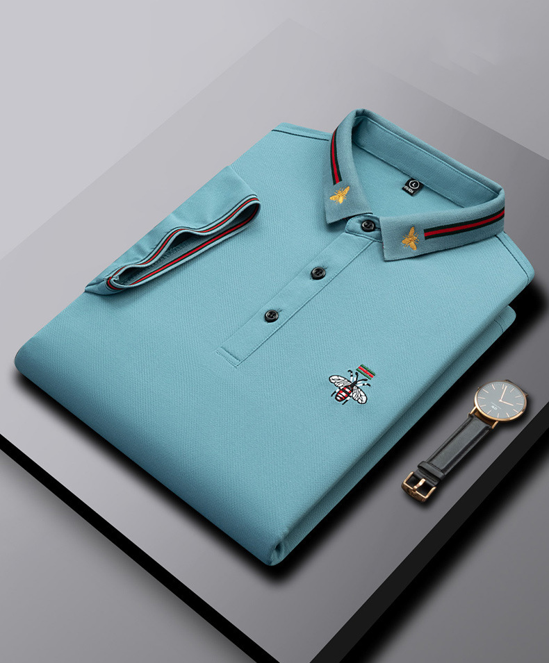 Modisches Herren-Poloshirt mit Bienenstickerei und Kurzen Ärmeln und Revers