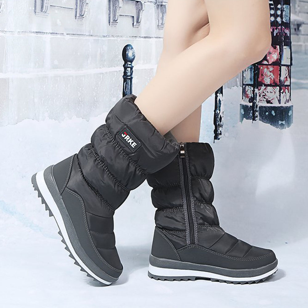 Damen-Schneestiefel mit dicker Sohle und mittelhohem Fleece aus Fleece