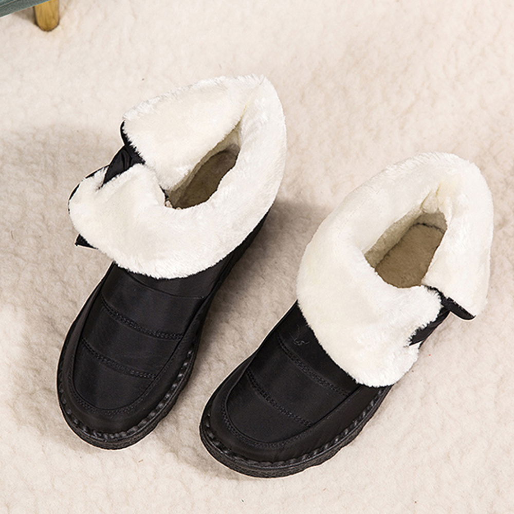 Damen High Top wasserdichte Baumwollschuhe Fleece-Schneestiefel mit Klettverschluss