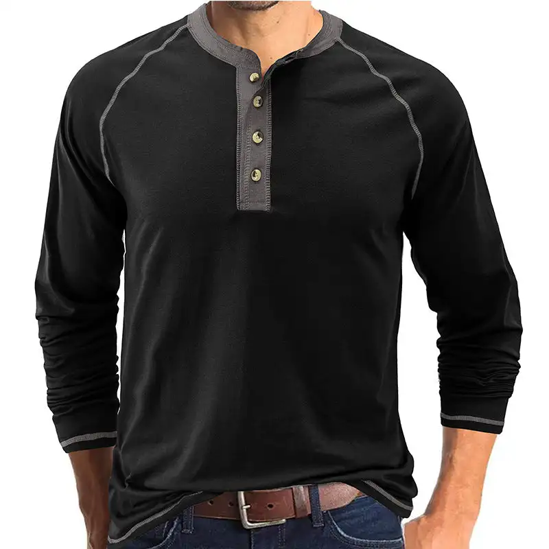 T-Shirt aus weichem Baumwollstoff mit Henley-Kragen