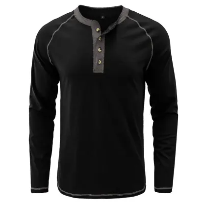 T-Shirt aus weichem Baumwollstoff mit Henley-Kragen