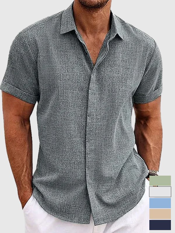 Mehrfarbiges Schlichtes Herrenhemd aus Naturfaser mit Knopfleiste