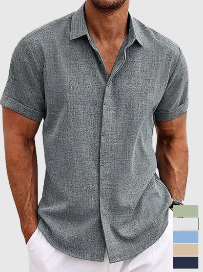 Mehrfarbiges Schlichtes Herrenhemd aus Naturfaser mit Knopfleiste