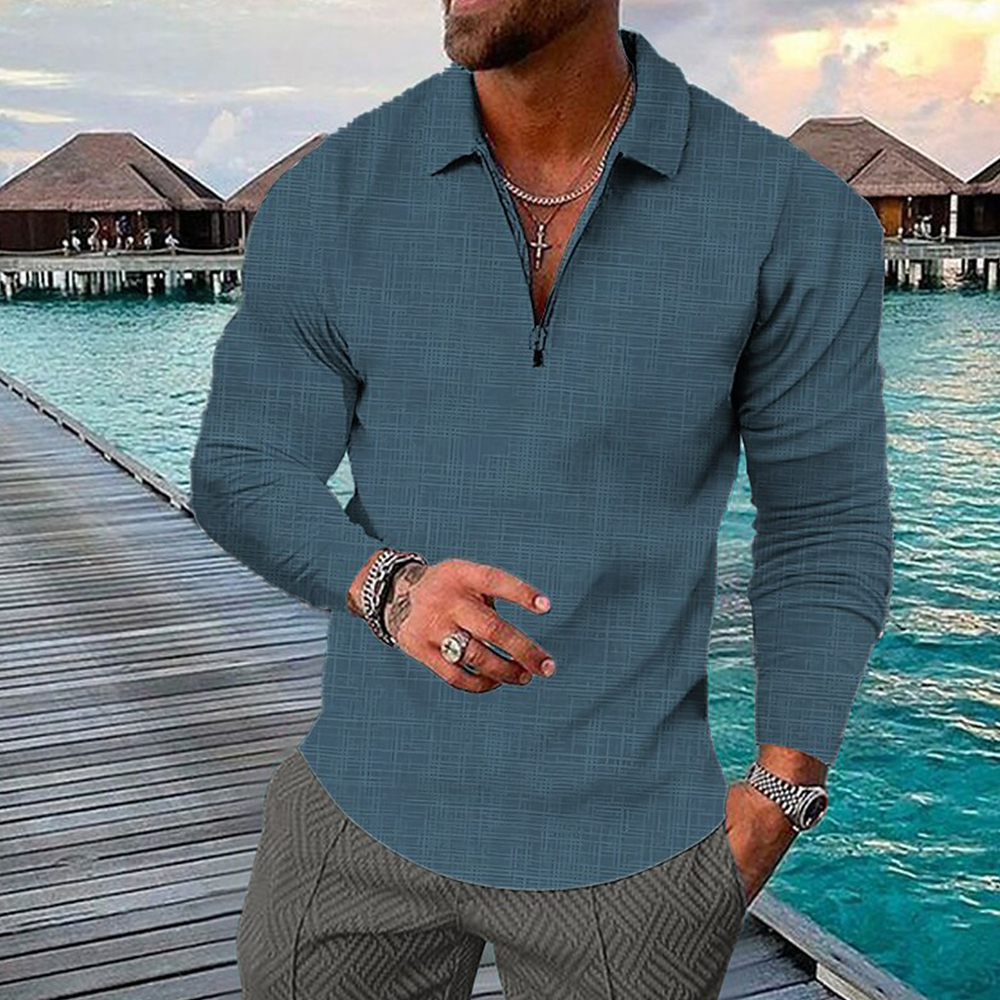 Therling Neues Frühlings-Herren-Revers-Reißverschluss-Langarm-POLO-Shirt