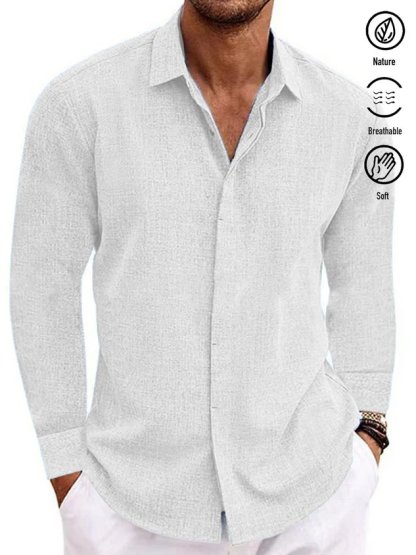 Mehrfarbiges Schlichtes Herrenhemd aus Naturfaser mit Knopfleiste