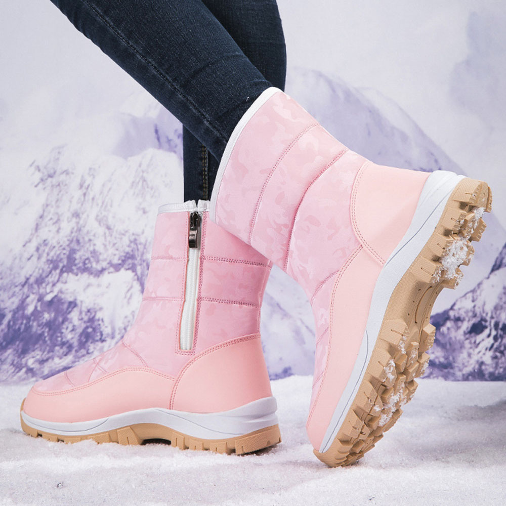 Winter-Damen-Schneestiefel aus Samt mit hohem Schaft und Reißverschluss