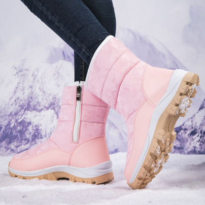 Winter-Damen-Schneestiefel aus Samt mit hohem Schaft und Reißverschluss