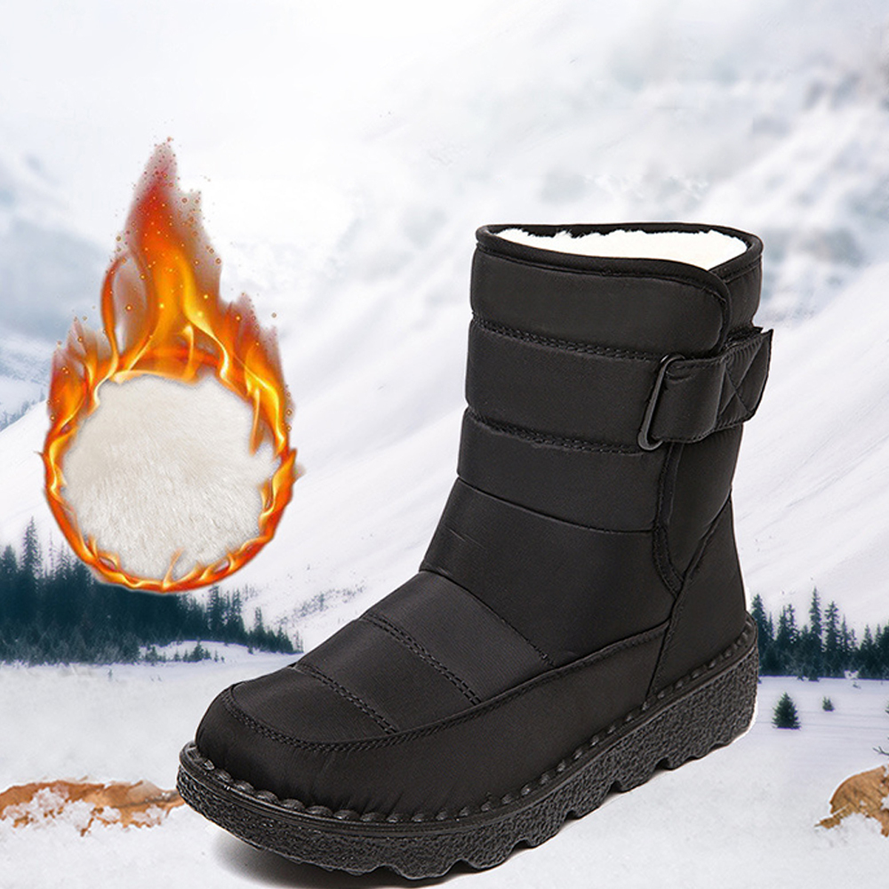 Damen High Top wasserdichte Baumwollschuhe Fleece-Schneestiefel mit Klettverschluss