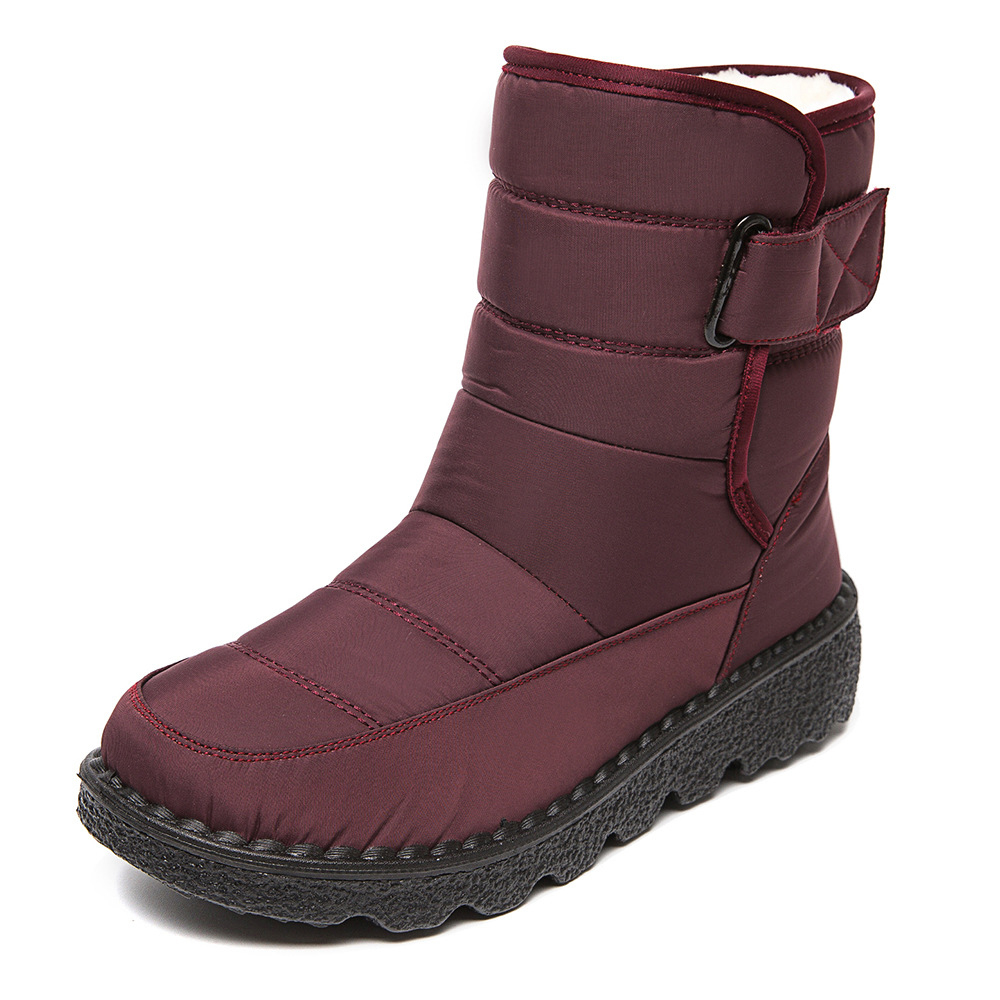 Damen High Top wasserdichte Baumwollschuhe Fleece-Schneestiefel mit Klettverschluss