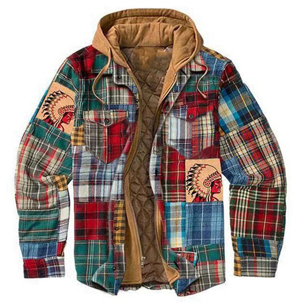  Herrenjacke voller Persönlichkeit aus Fleece und dickem Farbmuster mit Karomuster