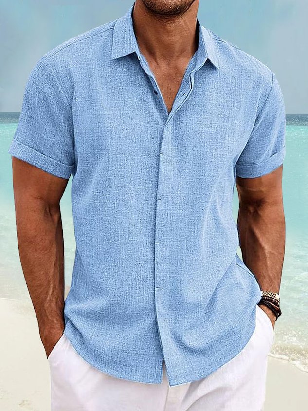 Mehrfarbiges Schlichtes Herrenhemd aus Naturfaser mit Knopfleiste