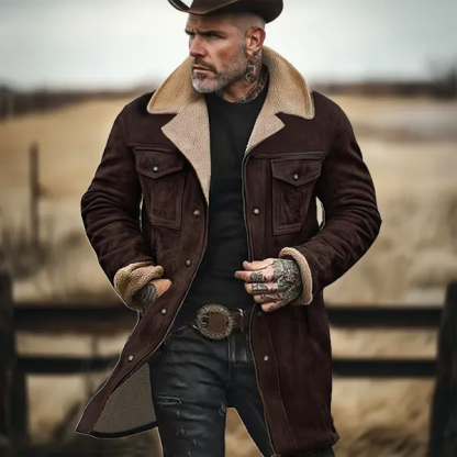 Herren Vintage Wildleder Patchwork Lamm Fleece Multi-Pocket Reverse Kragen Outdoor Jacke Mantel (Kostenloser Versand)