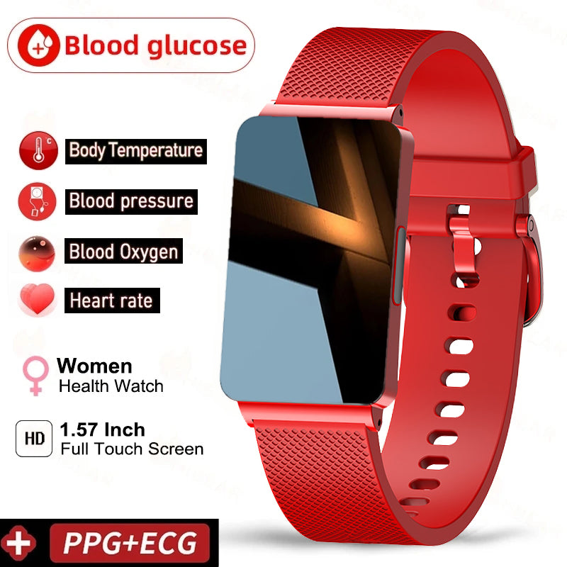 Luxuriöse Nicht-invasive Blutzucker Smartwatch für Frauen EKG PPG Herzfrequenz HRV Gesundheitsmarke | Männer Fitnesstracker