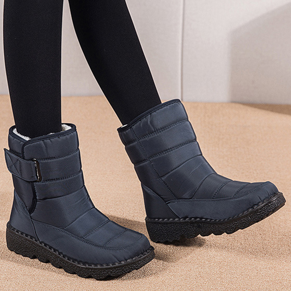 Damen High Top wasserdichte Baumwollschuhe Fleece-Schneestiefel mit Klettverschluss