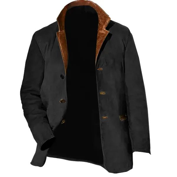 ⭐Frohes Neues Jahr 2024-Herrenjacke, Vintage-Fleece-Wildlederjacken, Herbst-Winter, Outdoor, Alltag, Blazer, doppellagig, Revers, Fell, Lederkragen, mittellange Jacken