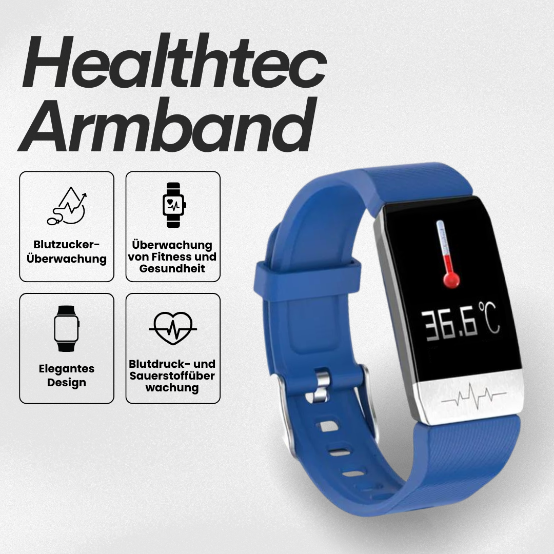 Healthtec - das 1. Gesundheitsarmband mit Echtzeit Herzfrequenzmesser, Blutdruck-/Sauerstoff-Tracker
