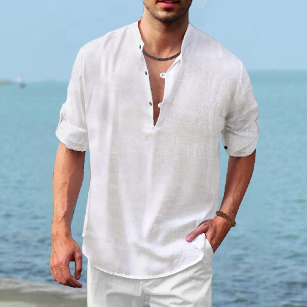Herren-Henley-Langarmhemd aus Leinen