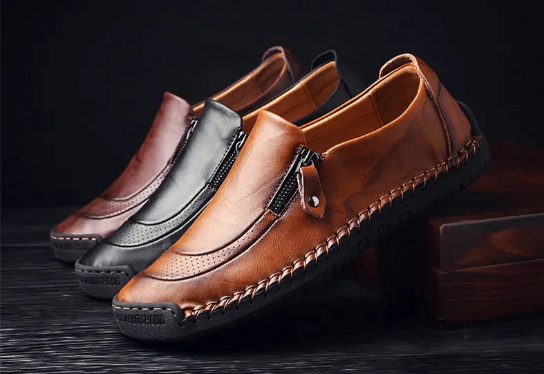 🔥Diese Woche Sale 70 % RABATT🔥Lässige, bequeme Leder-Slip-on-Loafer für Herren mit seitlichem Reißverschluss, bequeme orthopädische Wanderschuhe