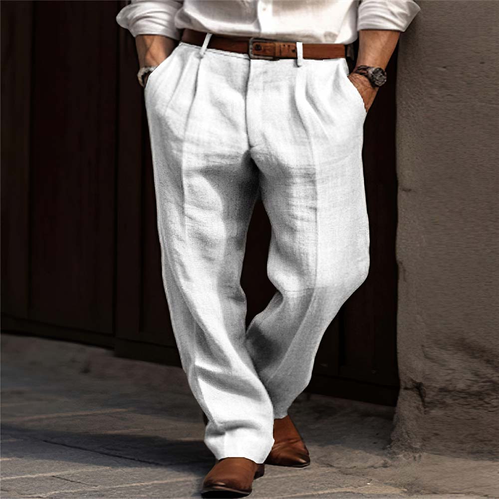 Neue atmungsaktive Herren-Leinenhose mit geradem Bein