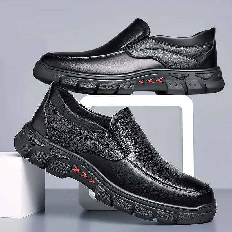 Mens Genuine Leather Casual Comfy Arch Support Slip-On Loafers