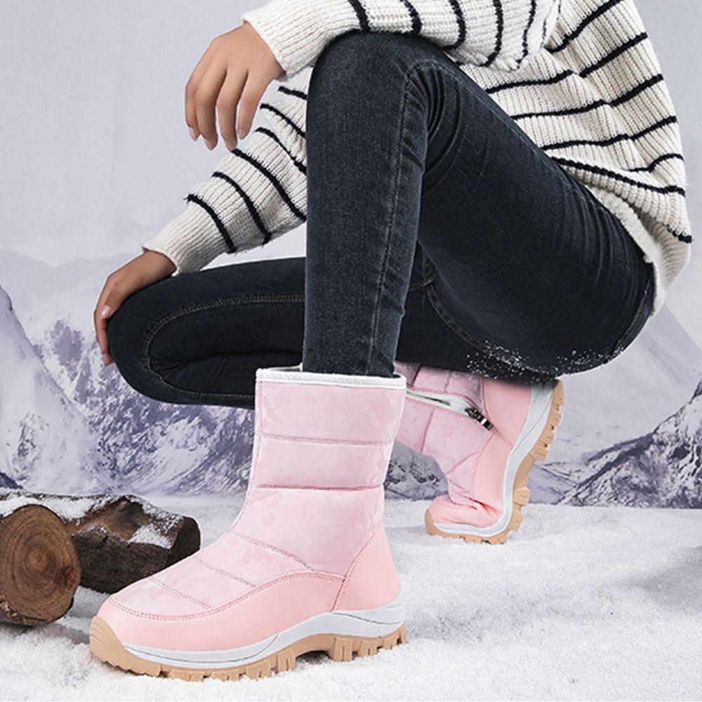Winter-Damen-Schneestiefel aus Samt mit hohem Schaft und Reißverschluss