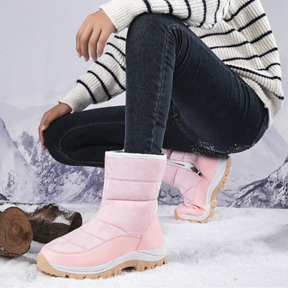 Winter-Damen-Schneestiefel aus Samt mit hohem Schaft und Reißverschluss