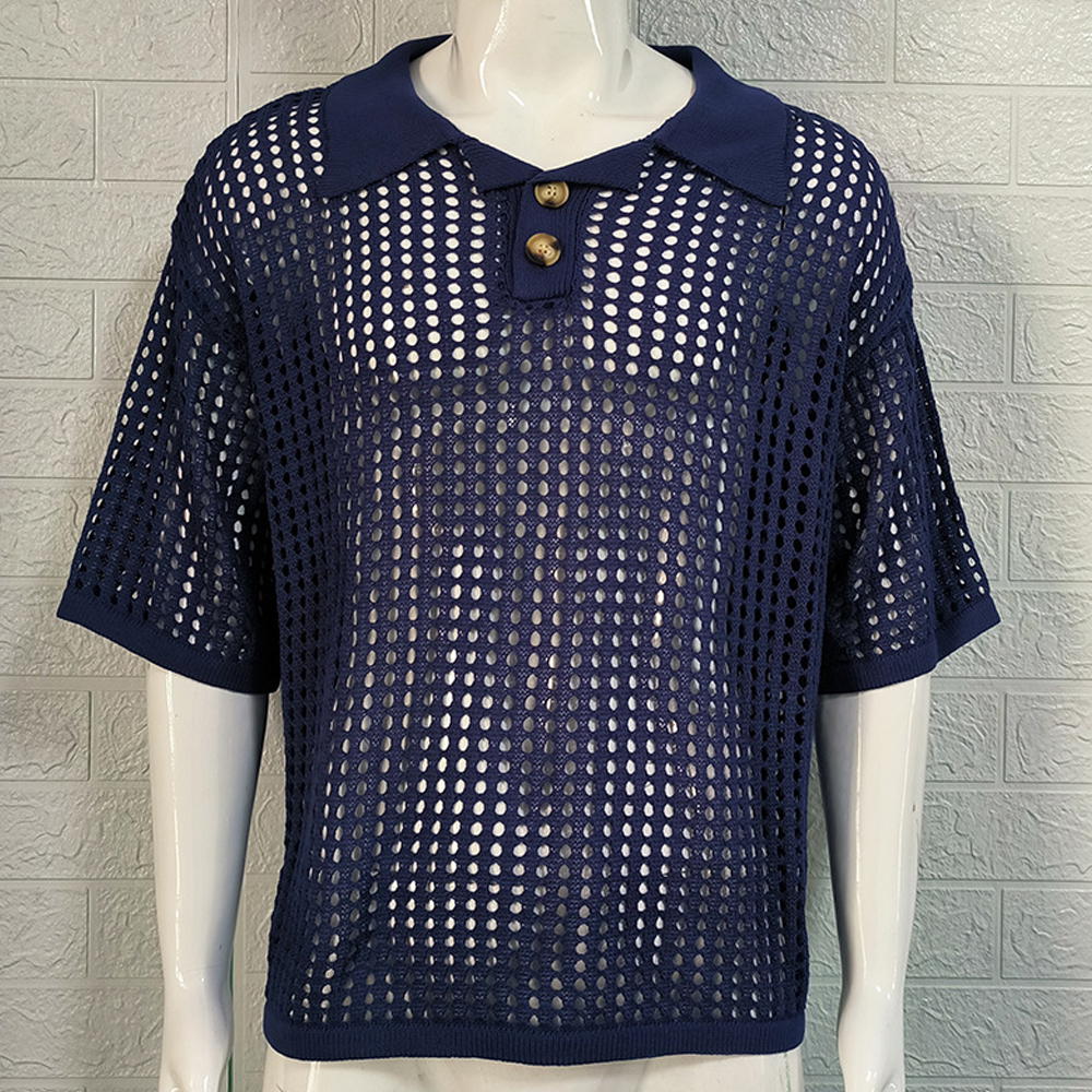 2024 Herren-Revers-Strickpullover mit kurzen Ärmeln