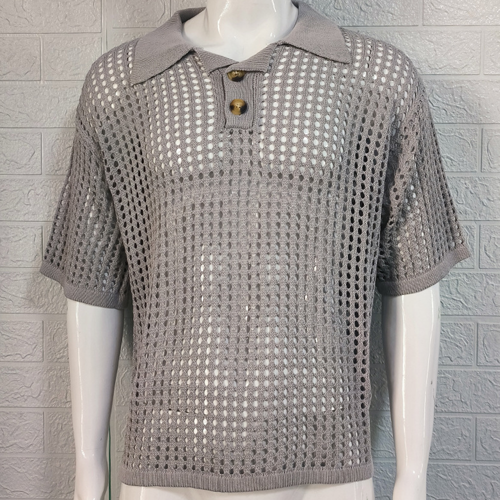 2024 Herren-Revers-Strickpullover mit kurzen Ärmeln