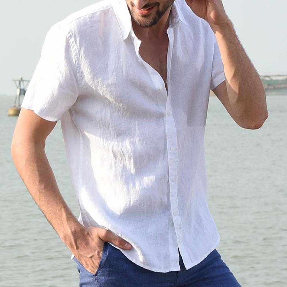 Sommer Herren Casual Einfarbig Revers Kurzarm Hemd