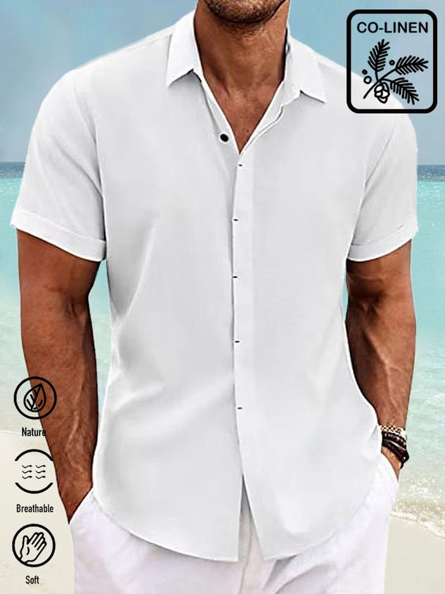 Mehrfarbiges Schlichtes Herrenhemd aus Naturfaser mit Knopfleiste