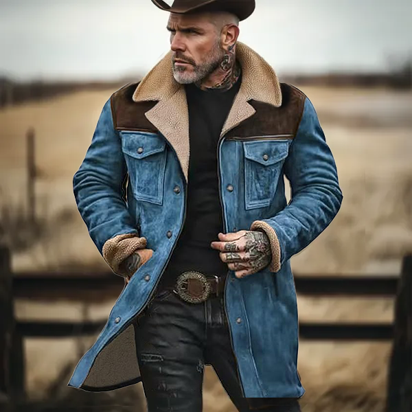Herren Vintage Wildleder Patchwork Lamm Fleece Multi-Pocket Reverse Kragen Outdoor Jacke Mantel (Kostenloser Versand)