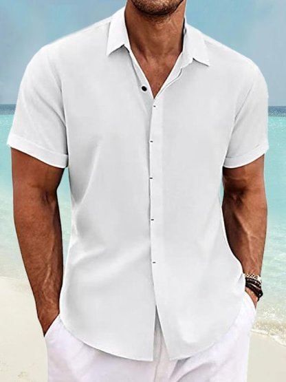 Mehrfarbiges Schlichtes Herrenhemd aus Naturfaser mit Knopfleiste