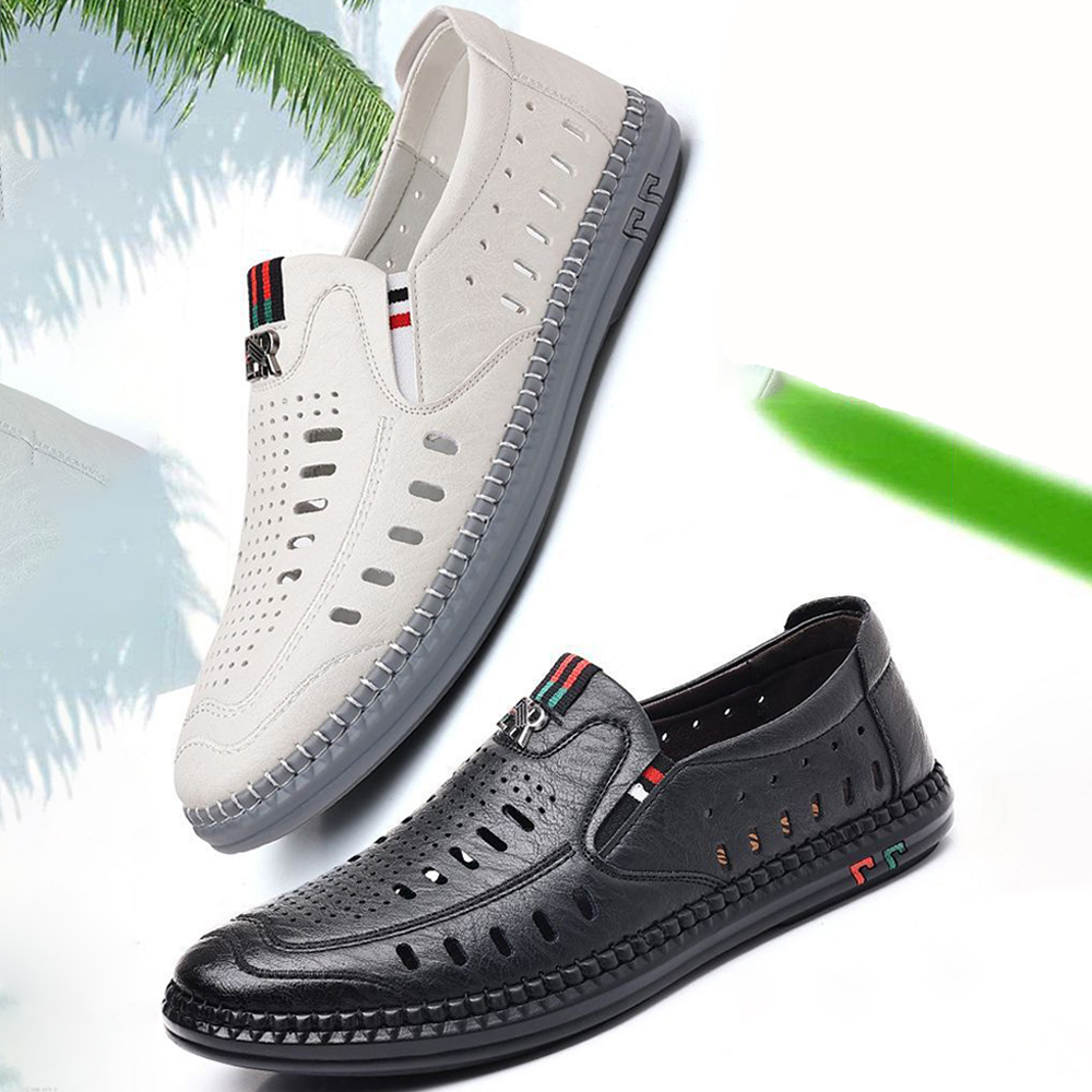 2024 neue Herren-Lochschuhe, lässige Ledersandalen