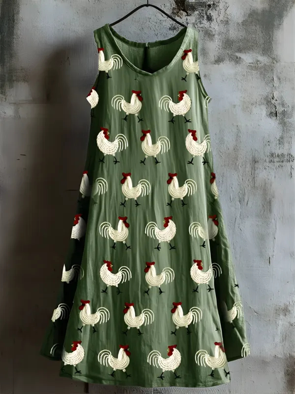 Rustikales Tanktop-Kleid mit Hahnenmotiv